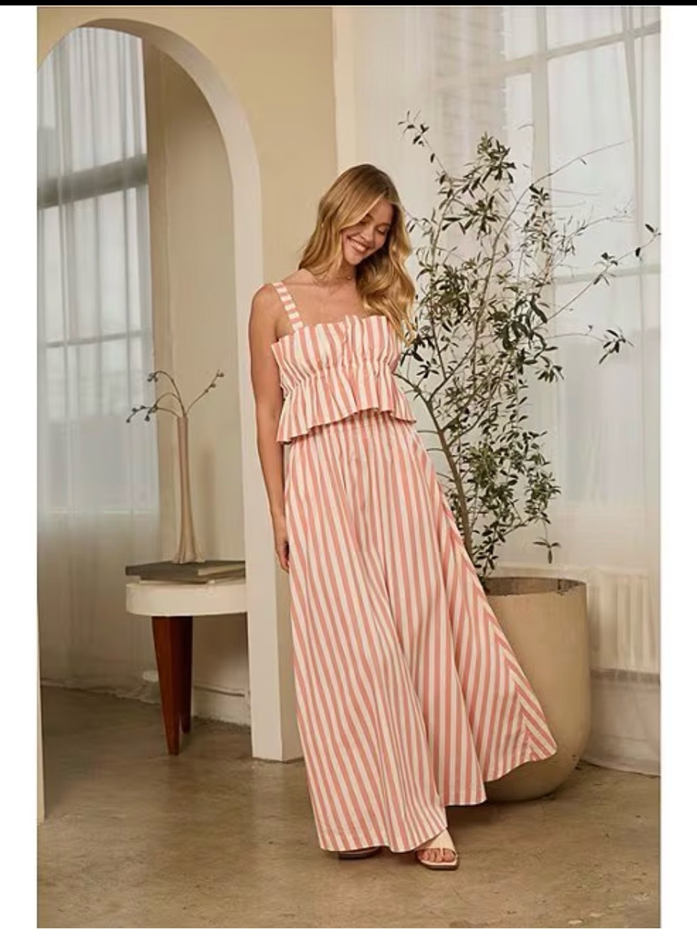 Skies Are Blue Pink and White Striped A-Line Dress